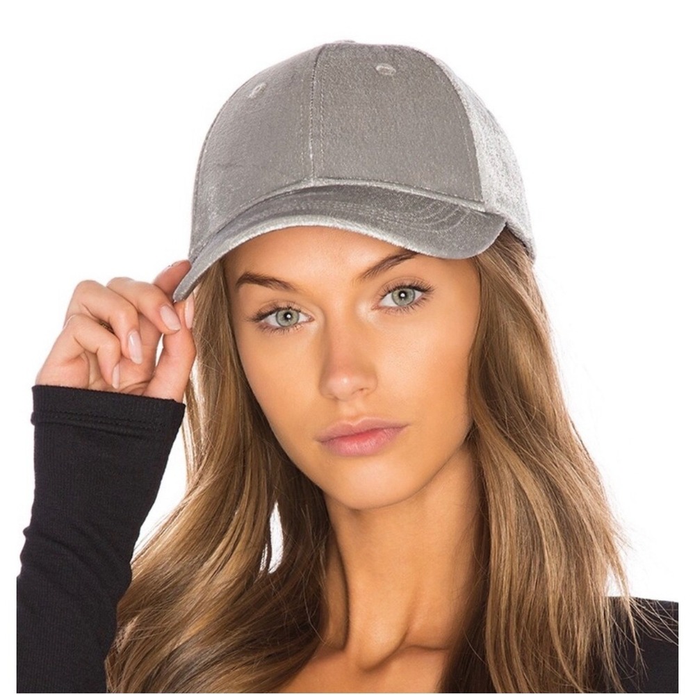 Michael Stars After Midnight Crushed Velvet Baseball Cap Hat‎ Silver Gray Womens